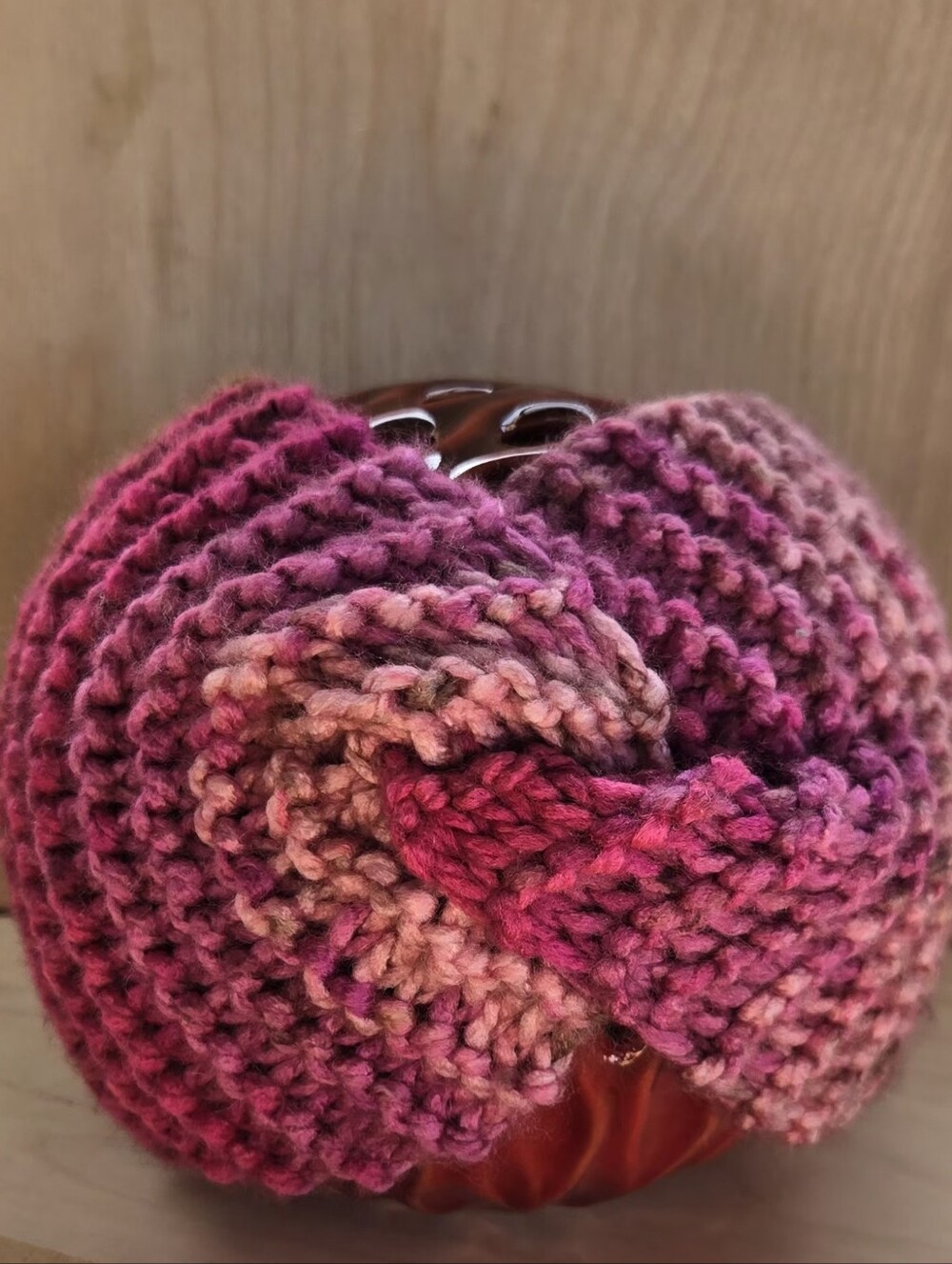 Hand Knit Pink & Brown Headband | Wide Stretchy Ear Warmer